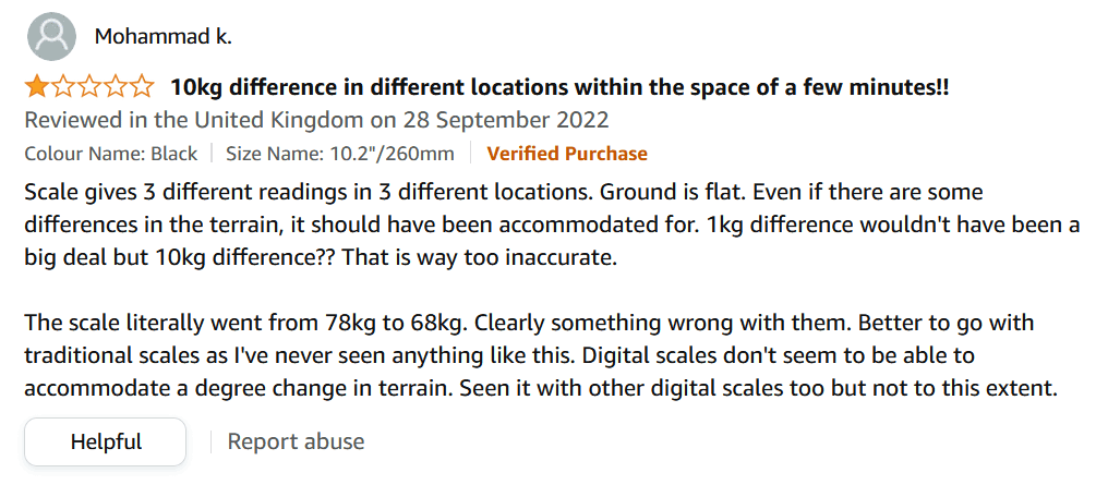 A reviewer writes that the scale is inaccurate.